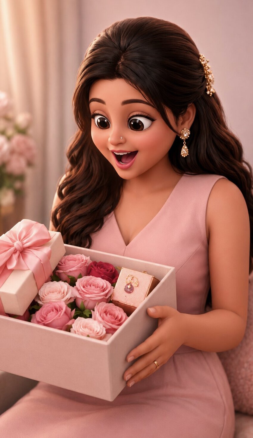 A joyful moment opening a Surprisingly gift box
